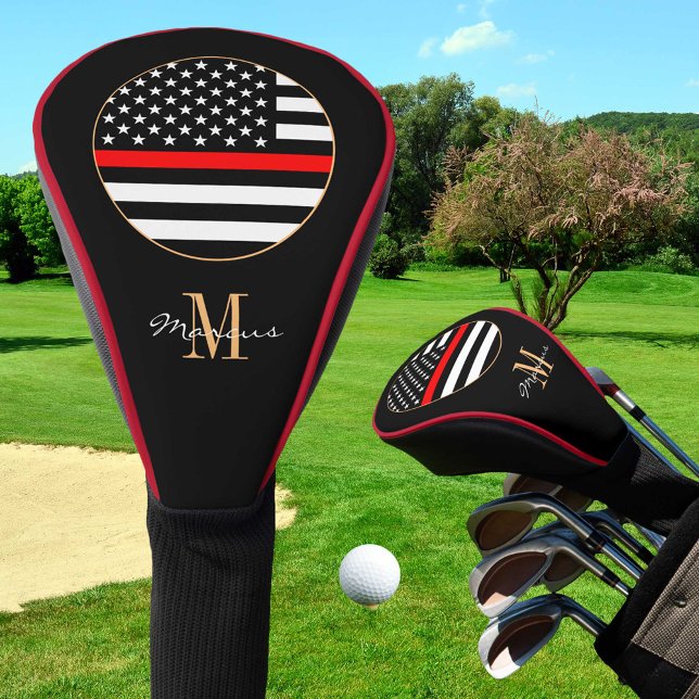 Couvre-club De Golf Mince ligne rouge drapeau Monogramme & Golf USA (Créateur téléchargé)
