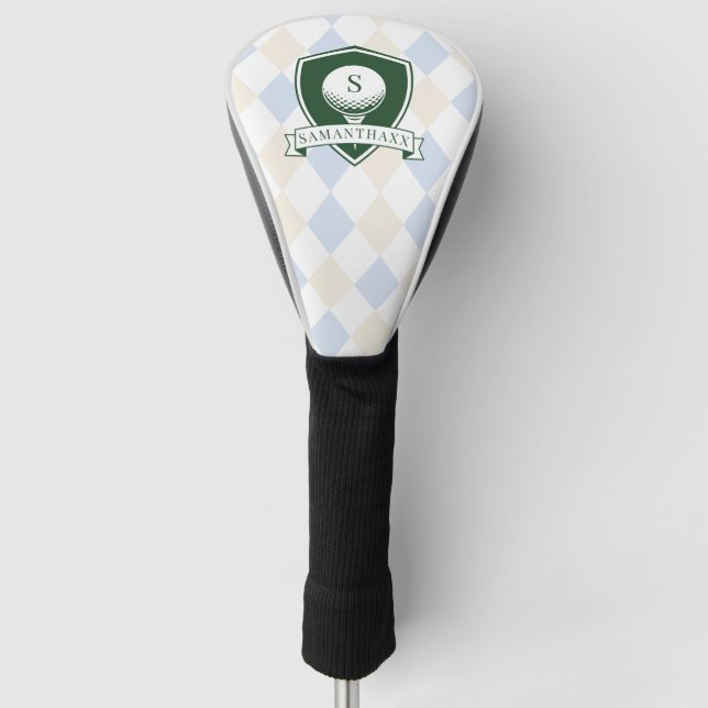 Couvre-club De Golf Modern Blue Pattern Green Golfer Name Monogram (Devant)