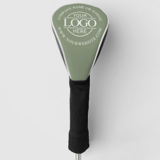 Couvre-club De Golf Modern Custom Business Logo Sage Green Branded