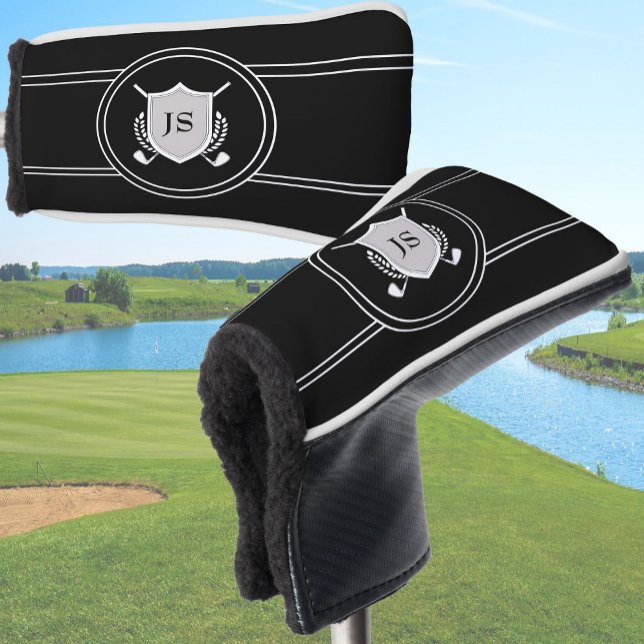 Couvre-club De Golf Modern Elegant Black Custom Monogram (Créateur téléchargé)