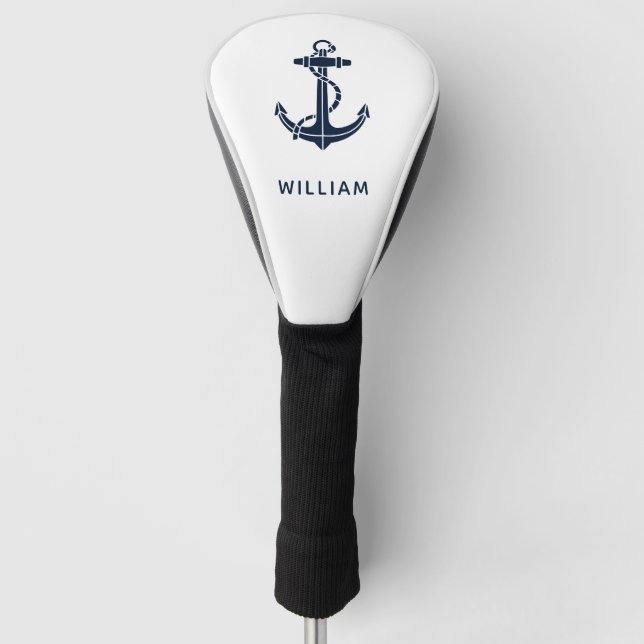 Couvre-club De Golf Modern Navy Blue Anchor Nautical Personalized (Devant)