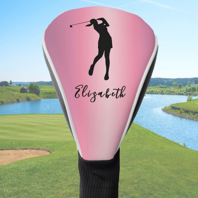 Couvre-club De Golf Modern Pink Metallic Look Lady Golfer Custom Name (Créateur téléchargé)