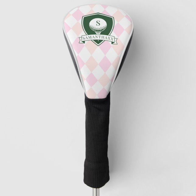Couvre-club De Golf Modern Pink Pattern Green Golfer Name Monogram (Devant)