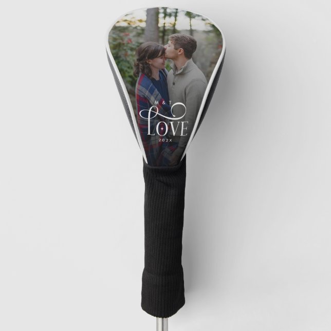 Couvre-club De Golf Modern Script Love Custom Engaged Couples Photo (Devant)