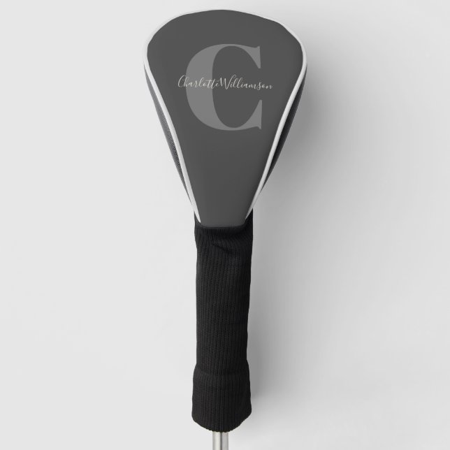 Couvre-club De Golf Moderne Stylish Calligraphie Monogramme Black Grey (Devant)