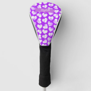 Couvre-club De Golf Moderne violet blanc Doodé Coeur Valentine Nom