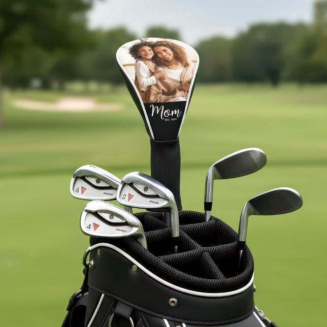 Couvre-club De Golf Mom Established Date Modern Script Photo Stylish (Créateur téléchargé)