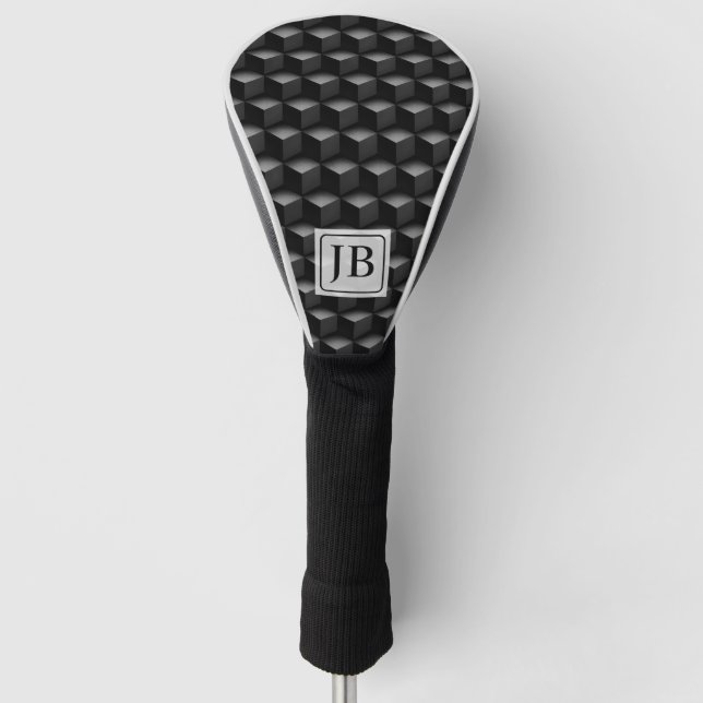 Couvre-club De Golf Monogram, 3D Black Geometric Pattern, Modern (Devant)