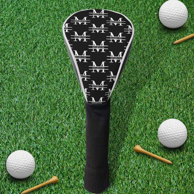 Couvre-club De Golf Monogram Classic Elegant Minimum Black and White (Créateur téléchargé)