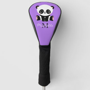 Couvre-club De Golf Monogram Cute Panda Nom personnalisé Purple