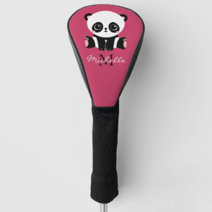 Couvre-club De Golf Monogram Cute Panda Nom personnalisé Purple