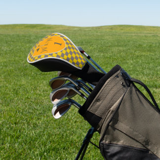 Couvre-club De Golf Monogramme à carreaux gris et jaune moutarde