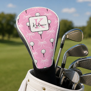 Couvre-club De Golf Monogramme à motif de nœud rose élégant 