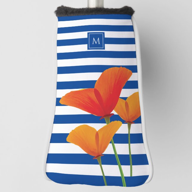 Couvre-club De Golf Monogramme à rayures bleu chic (Tourné à 90°)