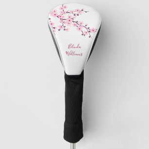 Couvre-club De Golf Monogramme blanc rose de fleurs de cerisier