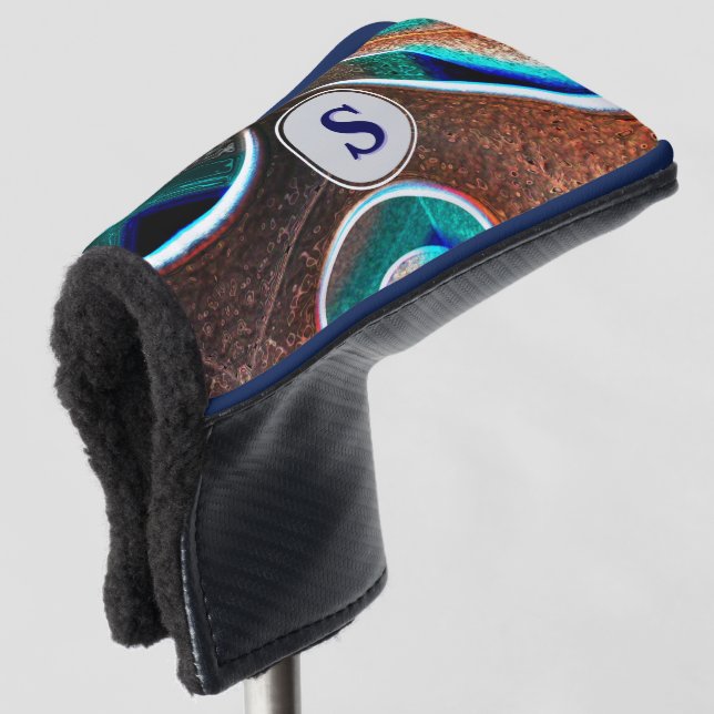 Couvre-club De Golf Monogramme bleu cuivre (Devant 3/4)