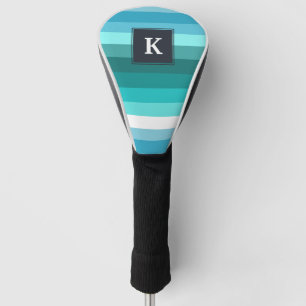 Couvre-club De Golf Monogramme bleu et cyan de rayures
