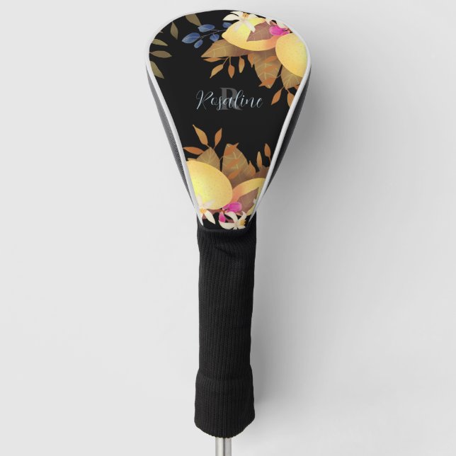 Couvre-club De Golf Monogramme chic citron noir (Devant)