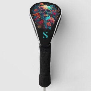 Couvre-club De Golf Monogramme Crâne de Sucre Gothique Coloré Rose
