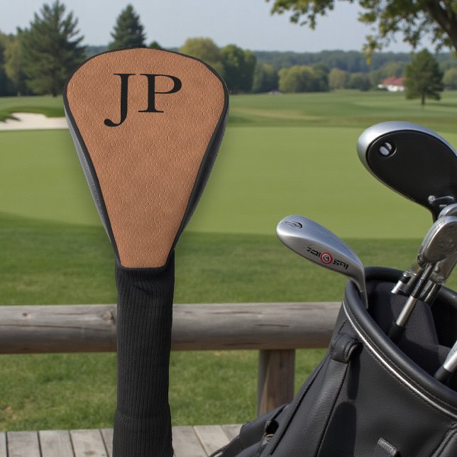 Couvre-club De Golf Monogramme Cuir texturé Brown Personnalisé Monogra (Créateur téléchargé)