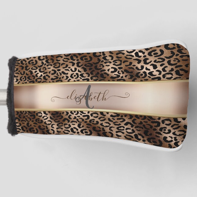 Couvre-club De Golf Monogramme de bronze noir Motif léopard (Devant)