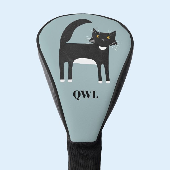 Couvre-club De Golf Monogramme de chat en Tuxedo noir et blanc (Black and white Tuxedo cat monogram initial personalized golf head cover)