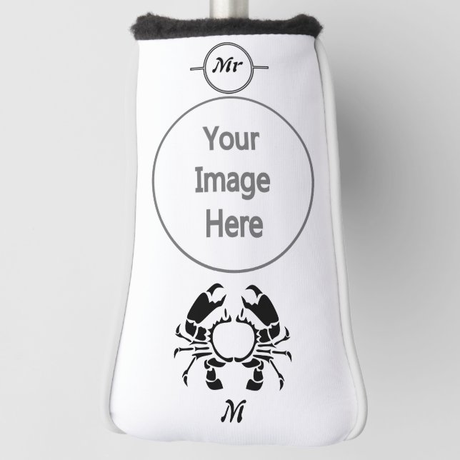 Couvre-club De Golf Monogramme de crabe en forme de crayon noir (Tourné à 90°)