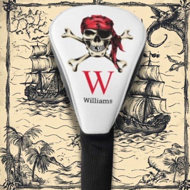 Couvre-club De Golf Monogramme de crâne de pirate   (Protect your clubs in style with a Pirate Skull Monogram Golf Head Cover)