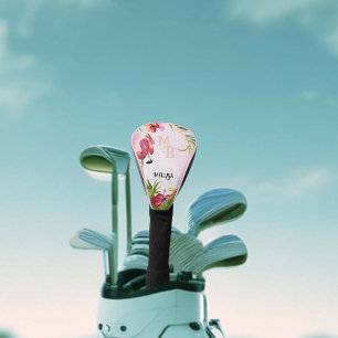 Couvre-club De Golf Monogramme de Flamant rose rose tropical