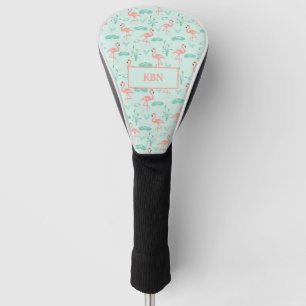 Couvre-club De Golf Monogramme de flamant rose tropical vert