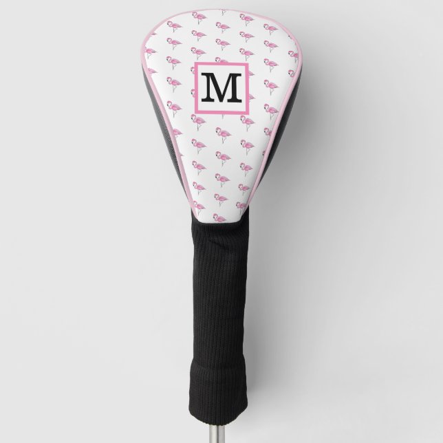 Couvre-club De Golf Monogramme de Flamants roses roses (Devant)