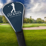 Couvre-club De Golf Monogramme de golf Personnalisé bleu marine<br><div class="desc">Ce design est composé d'un golfeur qui balance un club et de deux champs de texte que vous pouvez utiliser pour le personnaliser - peut-être avec un nom et un club de golf.</div>