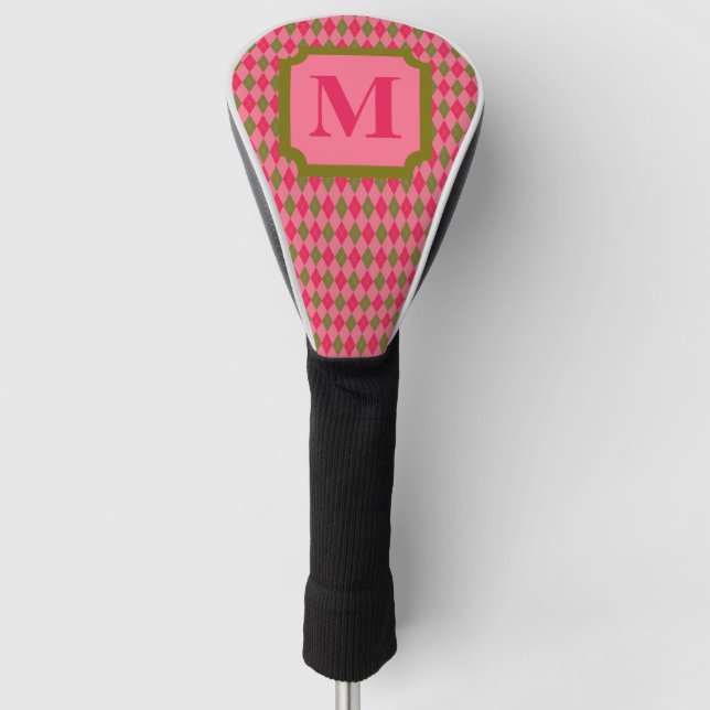 Couvre-club De Golf Monogramme de Jacquard rose et diamant vert rose r (Devant)