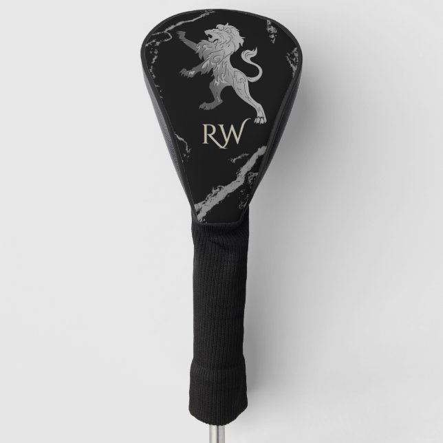 Couvre-club De Golf Monogramme de lion royal d'argent (Devant)