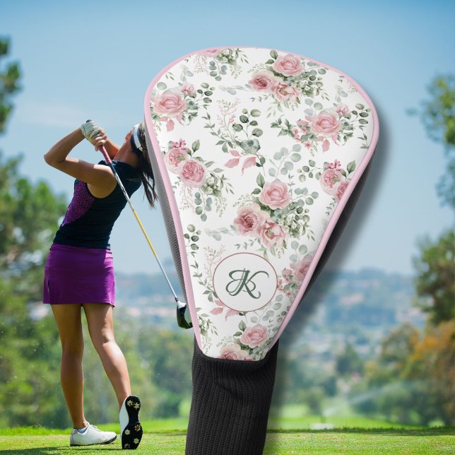 Couvre-club De Golf Monogramme de nom de roses roses (Créateur téléchargé)