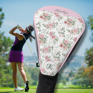 Couvre-club De Golf Monogramme de nom de roses roses