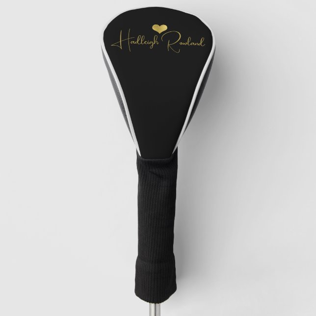Couvre-club De Golf Monogramme de nom de script manuscrit moderne noir (Devant)