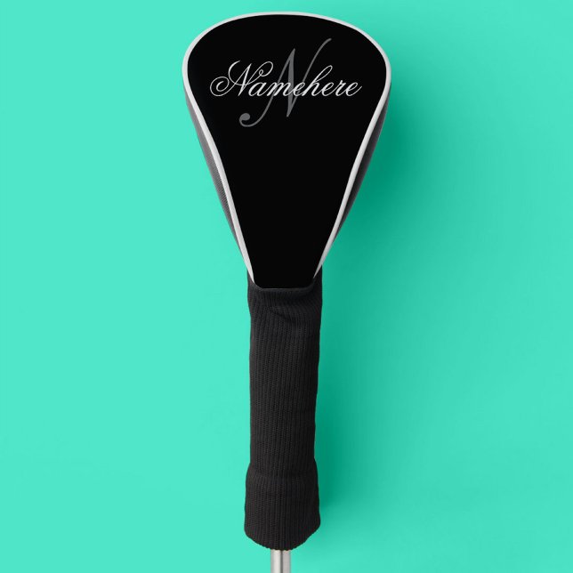 Couvre-club De Golf Monogramme de nom noir et blanc personnalisé uniqu (Créateur téléchargé)