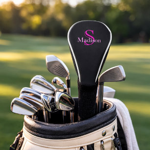 Couvre-club De Golf Monogramme de nom personnalisé Rose Noir