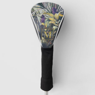 Couvre-club De Golf Monogramme de peinture de palme tropicale et de ja