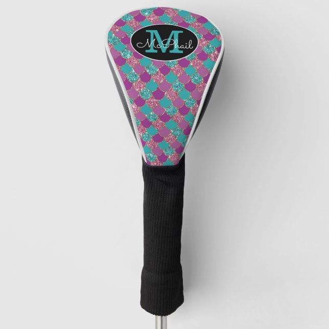 Couvre-club De Golf Monogramme de sirène rose et Turquoise (Devant)
