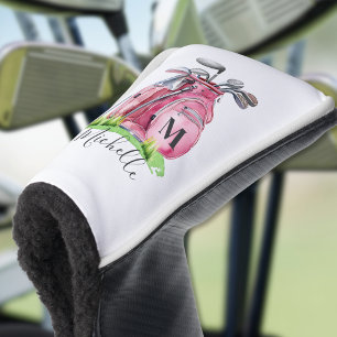 Couvre-club De Golf Monogramme de style girly moderne rose