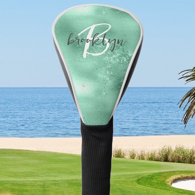 Couvre-club De Golf Monogramme de style tendance vert menthe glamour (Créateur téléchargé)
