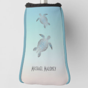 Couvre-club De Golf Monogramme de tortue marine argentée