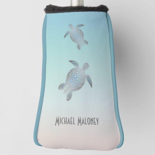 Couvre-club De Golf Monogramme de tortue marine argentée (Tourné à 90°)