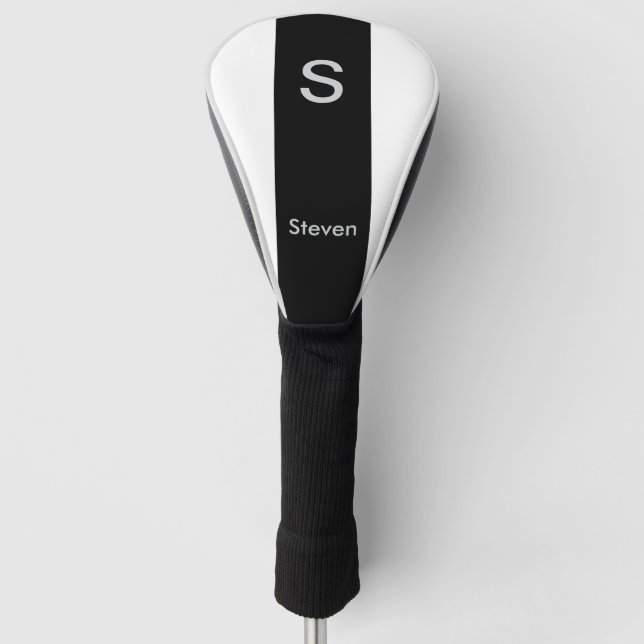 Couvre-club De Golf Monogramme deux tons moderne noir et blanc (Devant)