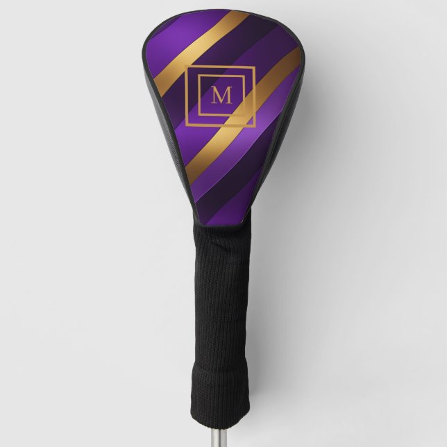 Couvre-club De Golf Monogramme diagonale violet et or (Devant)