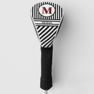Couvre-club De Golf Monogramme distinctif Bleu Rouge Noir Blancs
