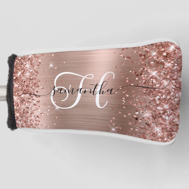 Couvre-club De Golf Monogramme doré Rose Glitter (Devant)