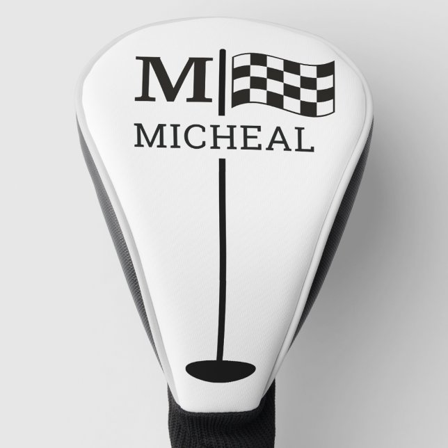 Couvre-club De Golf Monogramme Drapeau à Damier Noir (Créateur téléchargé)